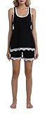 Vansiter Women's Soft Sexy Sleeveless Pajama Set Racerback Vest Stretch Shorts S-2XL