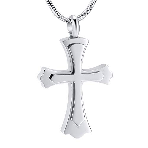 Stainless Steel Cross Memorial Cremation Ashes Urn Pendant Necklace Keepsake Jewelry Urn (Silver 2)