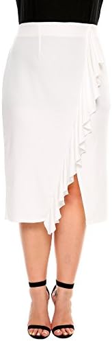 Women's Plus Size High Waist Ruffles Split Stretchy Slim Fit Maxi Skirt Cotton Sexy Black Pencil Midi Skirt