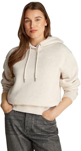 Tommy Hilfiger Sweat à Capuche Femme avec Logo, Ivoire (Oatmilk Heather), 3XL