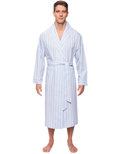 Noble Mount Men's Cotton Robe - Stripes Chambray Blue - L/XL