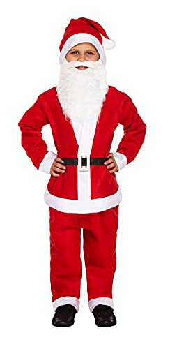 Mega_JumbleSale® Children Kids Santa Claus Christmas Costume Set ~ Jacket, Trouser, Hat, Beard & Belt | 5Pcs Father Christmas Cosplay Fancy Dress Outfits for Boys & Girls (10-12 Year)