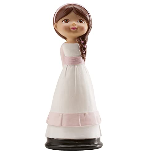 dekora - Figura Decorativa per Prima Comunione - Bambina con Treccia - Realizzata in Resina - Decorazione per Torte - 15 cm di Altezza - Design Originale e Dettagliato - Adatta al Contatto Alimentare