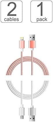 Gatcepot micro usb cable [2-Pack] Charging Cable (3tf) Durable Power Line Combo for iPhone, iPad &amp; Samsung Galaxy &amp; More (2-Pack-White, rose gold)