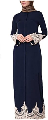 Freely Womens Vogue Long Maxi Turn-Down Collar Muslim Eid Abaya Dress Navy Blue S