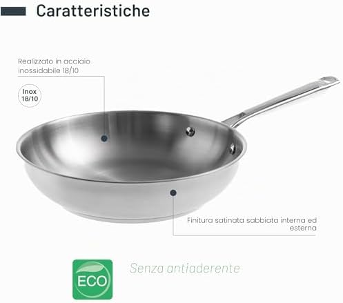 44420 - Padella Acciaio Acciaio Inox 18/10 Cuisine, senza