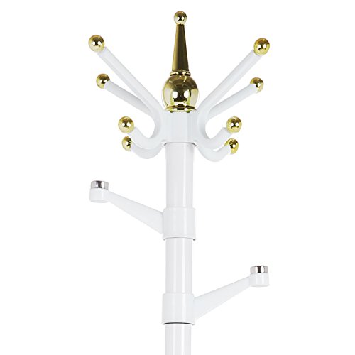 11 Hooks Standing Metal Coat Hat Rack Entryway Coat Tree with Base for Coat Hat Purse Jacket (White-1)
