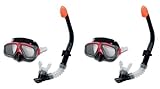 Intex Surf Rider Adult Swimming & Diving Mask Snorkel Set, Black/Red (2 Pack)
