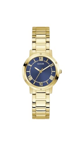 Damen Armbanduhr GW0404L4 Dawn 34 mm, Edelstahl Gold, blaues Zifferblatt mit Zirkonia, Quarz, Mineralglas gehärtet, 1 ATM, Gliederarmband
