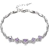 Nilu's Collection Women's Copper Sterling Silver Heart Shape Stone Charm Bracelet