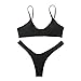 KOFUN FANGUO Womens Bikini Set Swimwear Brazilian Padded Top Swimsuit Solid Color Triangle Bottom Black Small