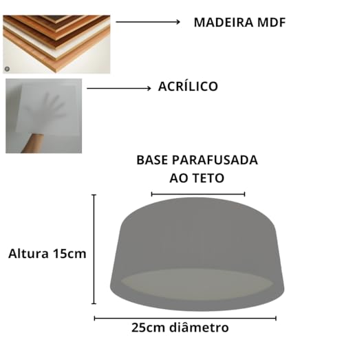 Luminária de Teto Plafon Redondo de Madeira 6 Tamanhos de 25 a 90 cm e 3 Cores - Imbuia, Freijó e Mel Design Moderno e Sofisticado (Freijó, 25 cm)