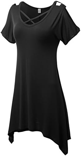 Fadsace Women's Criss Cross Front Cold Shoulder Tops Blouses Tunics