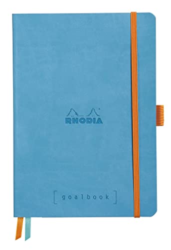 RHODIA 117767C - Notebook Goalbook Turquoise - A5 14.8 x 21 cm - Small Squares - 240 pages - Ivory 90 gsm paper - 2 Ribbons, Elastic closure - Leatherette