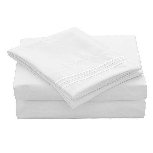VEEYOO Twin XL Size Bed Sheet Set - 3 Piece Brushed Microfiber 1800 Bedding Set, Hypoallergenic Comfortable Fitted Sheet - 16 inches Deep Pocket, 1 Flat Sheet 1 Fitted Sheet 1 Pillowcase, White