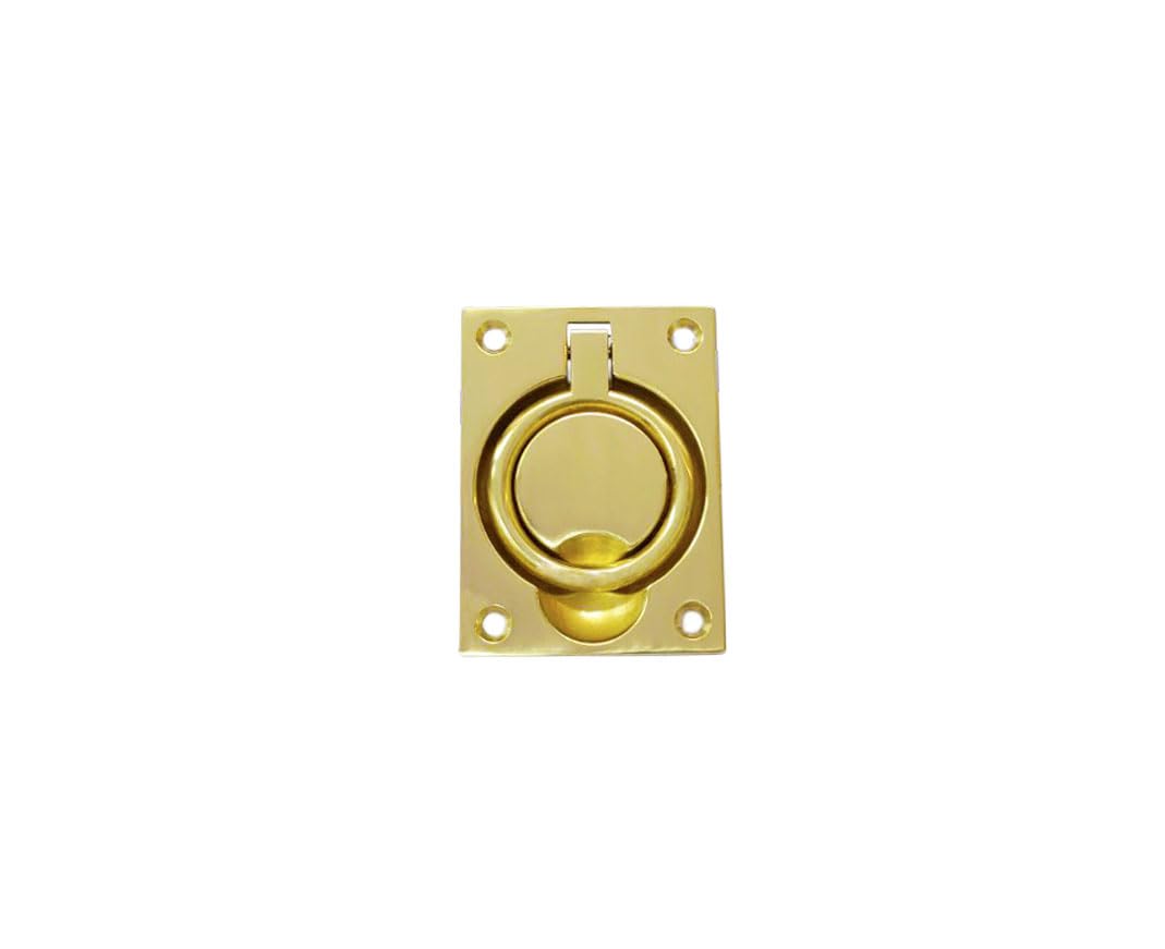 QCAA Solid Brass Large Heavy Rectangular Recessed Flush Ring Pull, 3-5/16"x 2-7/16", Polish Brass, Made in Taiwan, 1 Pack — image 1