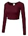 Doublju Fitted Round Neck & Mockneck Crop Top BURGUNDY LARGE