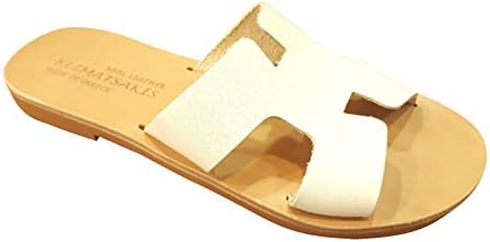 Ancient Greek Style Leather H Sandals Roman Handmade Womens Slide Shoes Gladiator Spartan Summer White Colour Slip-On Flat Heel Fashion Girls Flip Flops Greece