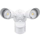 LEONLITE 2 Head LED Outdoor Security Floodlight Motion Sensor, Newly Designed 3 Lighting Modes, ETL & DLC Listed, 1800lm, Waterproof IP65 for Yard, Deck, Porch, 5-Year Warranty, 5000K Daylight, White
