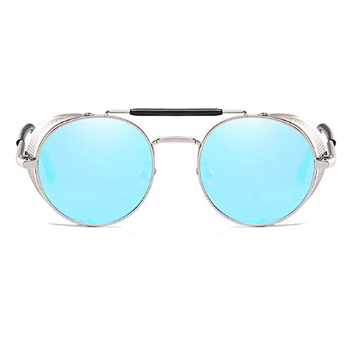 Ibeauti Retro Round Steampunk Sunglasses Side Shield Goggles Gothic Sunglasses (Silver)
