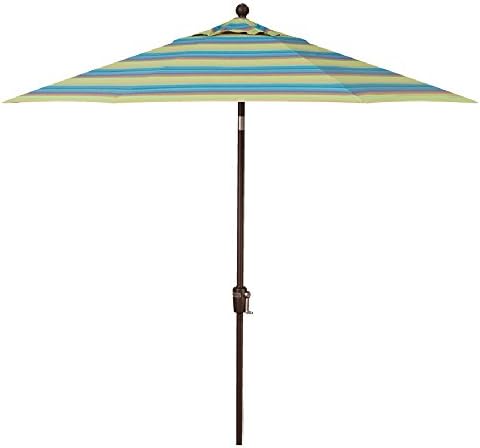 9-Foot Treasure Garden (Model 810) Deluxe Auto-Tilt Market Umbrella with Bronze Frame and Sunbrella Fabric: Astoria Lagoon Stripe (Includes 3 Year Extended Frame Warrantee)
