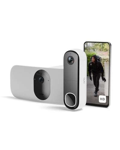 Arlo Videocitofono Wireless HD e Telecamera con Faretto 2K WiFi Bianca – Protezione Intelligente per la Casa, Visione Notturna, Rilevamento del Movimento, Audio Bidirezionale, Compatibile con Alexa
