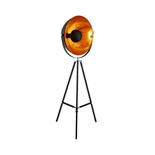 Butlers Satellight Standleuchte aus Metall 165x60 cm - Stehlampe in Schwarz-Gold - Lampe im Retro Factory-Design