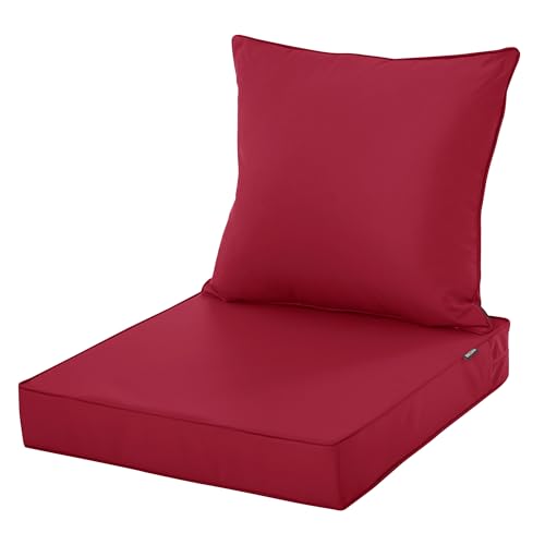 Photo 1 of Comcaver Waterproof Outdoor Chair Cushion Set, Fade and Tear Resistant Patio Furniture Cushions with Removeable Covers, 19x19 Inch, Burgundy, 1 Set