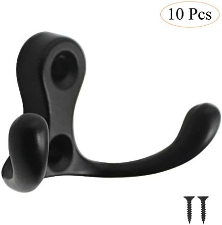 Kitchen Hardware Collection 10 Pack Wall Mounted Double Hook Coat Racks Black Clothes Hanging Racks for Entryway Towel Racks in Kitchen Bathroom