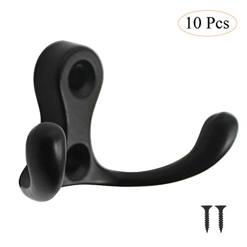 Kitchen Hardware Collection 10 Pack Wall Mounted Double Hook Coat Racks Black Clothes Hanging Racks for Entryway Towel Racks in Kitchen Bathroom