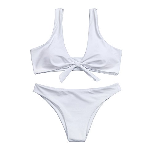 Women Bikini Swimwear,Teen Girls Cheeky Padded Push Up Bikini Set Two Piece Swimsuits Bathing Suits Tankini Monokini White - Thumbnail 4