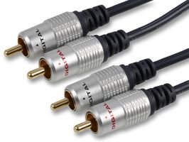 PRO SIGNAL 5m 2x Phono (RCA) Male to 2x Male Stereo Audio Lead – Gold-Plated Connectors – OFC Cable – Black (PSG00796) — image 1