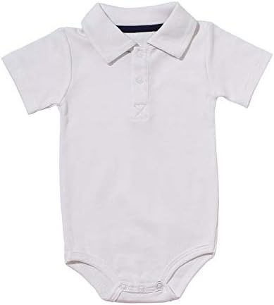 Baby Boys Pure Color Cotton Short Long Sleeve Polo Bodysuit 3-24 Months (White, 6 Months)