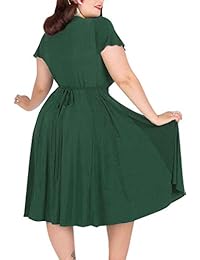 Roseinthebox Mujeres Maxi Wrap Cuello en V Elástico Casual Manga corta Swing Flowy Midi Tallas grandes Dama de honor Vestido de fiesta