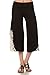 HEYHUN Women's Solid Tie Dye Wide Leg Flared Capri Boho Gaucho Pants w/Lace Detail