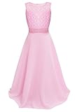 YiZYiF Kids Big Girls Lace Maxi Long Pageant Wedding Formal Chiffon Dress
