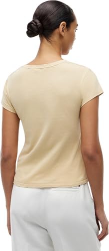 Donna T-Shirt Maniche Corte Slim in Cotone, Beige (Harvest Wheat), S