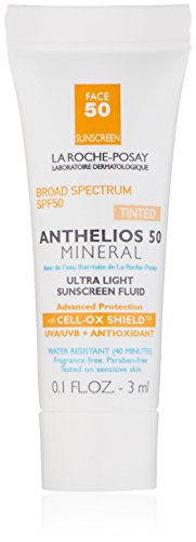 La Roche-Posay Anthelios 50 Mineral Tinted Ultra-Light Face Sunscreen Fluid Water Resistant with SPF 50, 0.1 Fl. Oz.