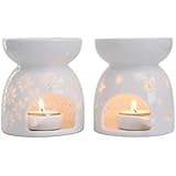 T4U Mucihom Ceramic Tealight Candle Holder Oil Burner, Essential Oil Incense Aroma Diffuser Furnace Home Decoration Romantic Gift White Set of 2