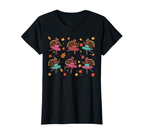 Thanksgiving Turkey Ballerinas Ballet Fall Girls Kids Women T-Shirt