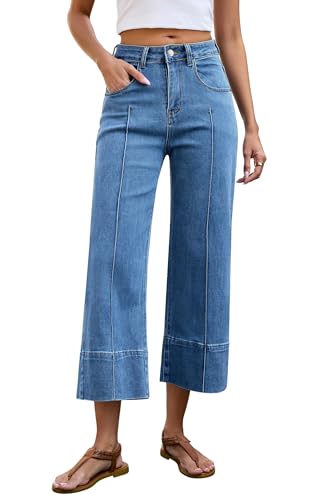 Allimy Womens Wide Leg Capri Jeans
