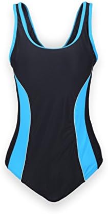 TxzTrade Women's Floral Print Polka One-Piece Swimsuit - Black / Blue