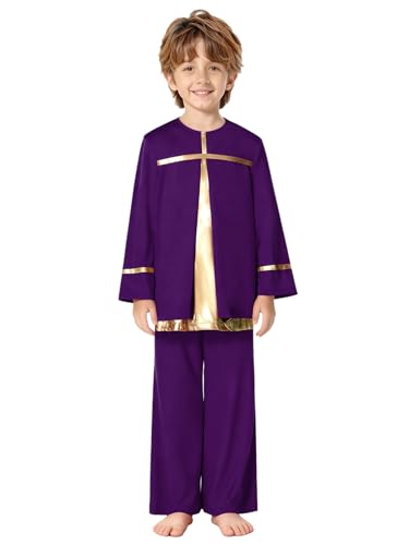 Riismen Kids Boys 2 Piece Worship Liturgical Outfits Long Sleeve Praise Dance Pullover Tops with Wide-Leg Pants Set Purple 8 Years at Amazon