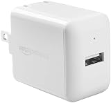 AmazonBasics One-Port USB Wall Charger for Phone, iPad, and Tablet, 2.4 Amp, White