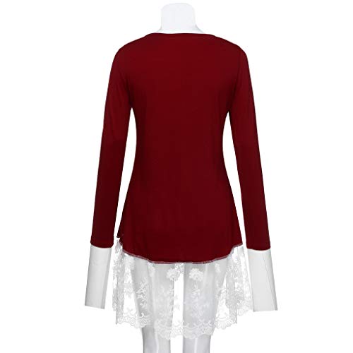 Respctful ♪☆ Women's Lace Patchwork Pullover Long Sleeve Blouse Layered Hem Tee Casual Blouse Top
