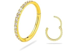 SmileBelle 14K Gold Hinged Titanium Nose Rings Hoop for Women 20G, 316L Surgical Steel Clicker Septum Ring, Hoop Huggie Earri