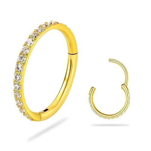 Photo 1 of SmileBelle 14K Gold Hinged Titanium Nose Rings Hoop for Women 20G, 316L Surgical Steel Clicker Septum Ring, Hoop Huggie Earring for Upper Lobe Cartilage Helix Piercing Jewelry (8mm-20g)