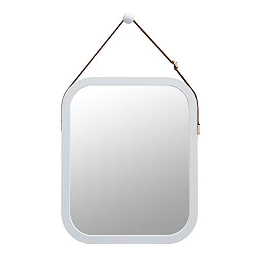 Bathroom Mirror Wall Mount - Bamboo Frame Adjustable Hanging Strap Rectangular Vanity Bedroom Dressing Mirror Hook Offered Home Decor (White, 15.95''x12.99''x0.59'')