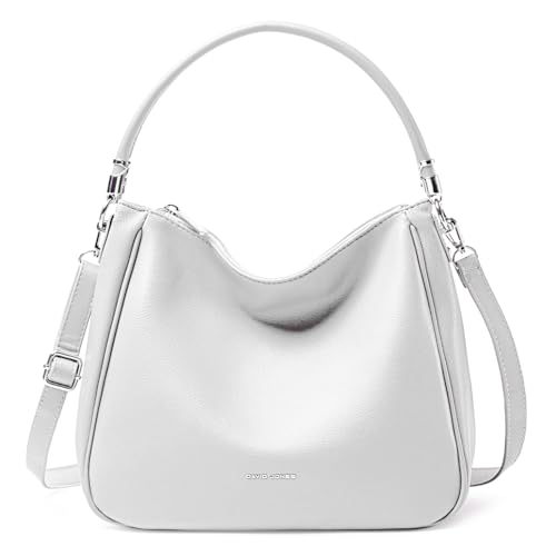 David Jones - Women Handbag - PU Leather Shoulder Bag Medium Size Long Handle Fashion Classic Practical Elegant White Elegant
