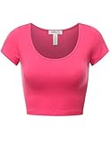 FPT Womens Basic Short Sleeve Scoopneck Crop Top FUCHSIA S